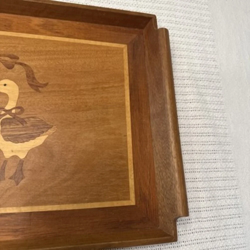 Vintage Mahogany/Teak Wood Serving Tray 19 X 12 Geese Heart Inlayed